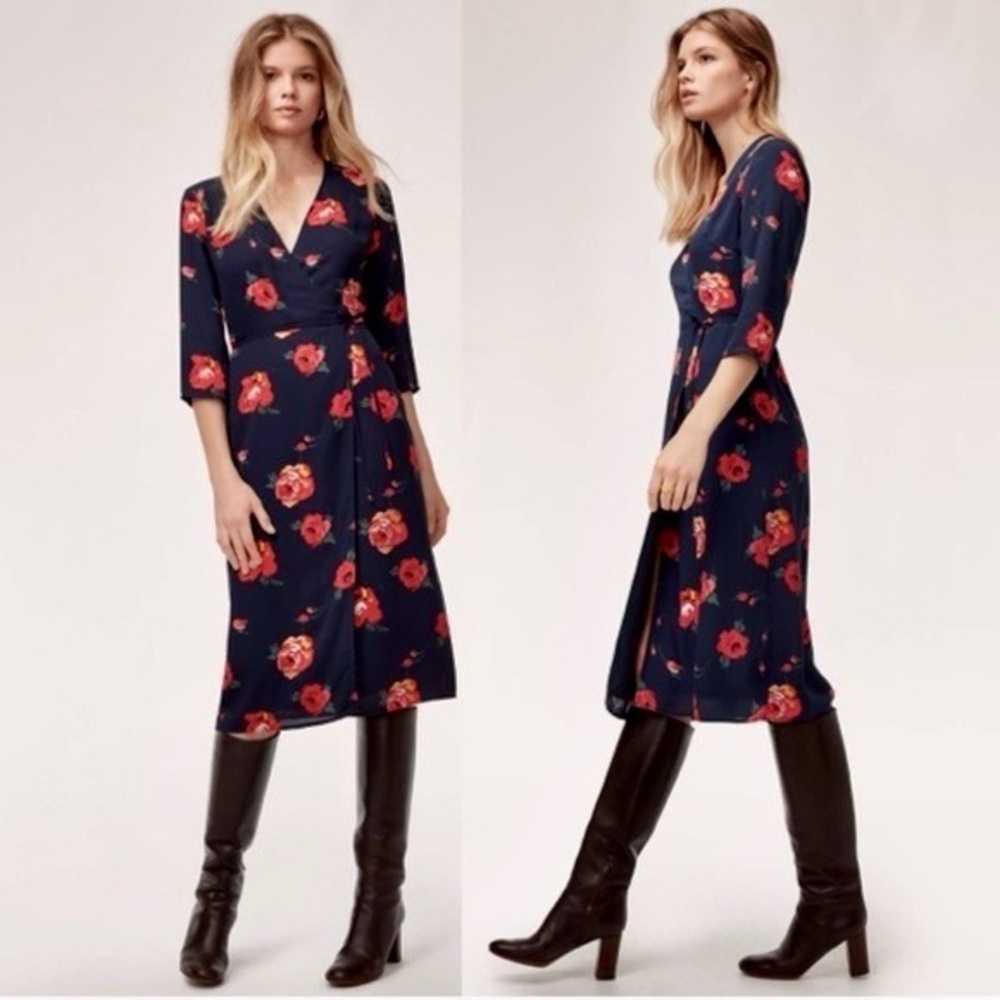 Aritzia Midnight Blue Floral Midi Dress